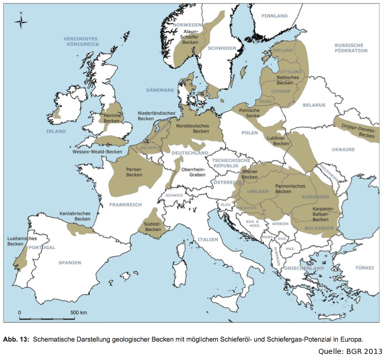 Karte - Schiefergas und Schieferöl in Europa
